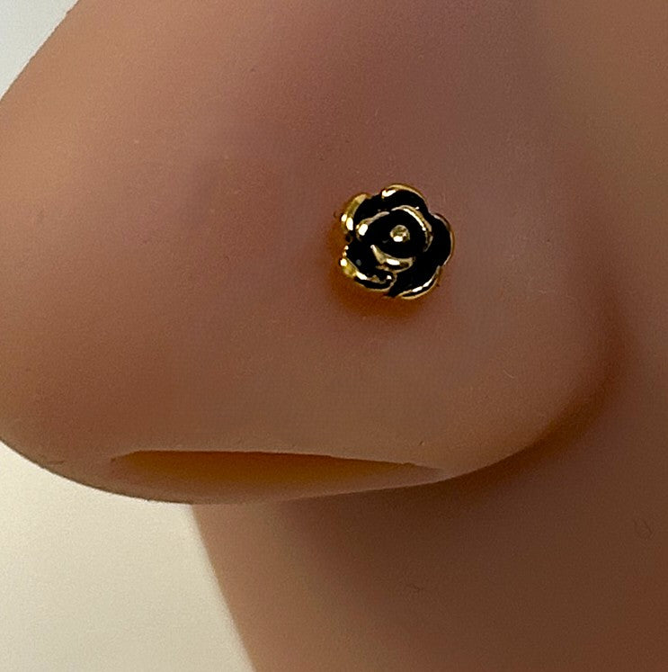 Gold Anodized Rose Nose Ring — Gold L-Bend