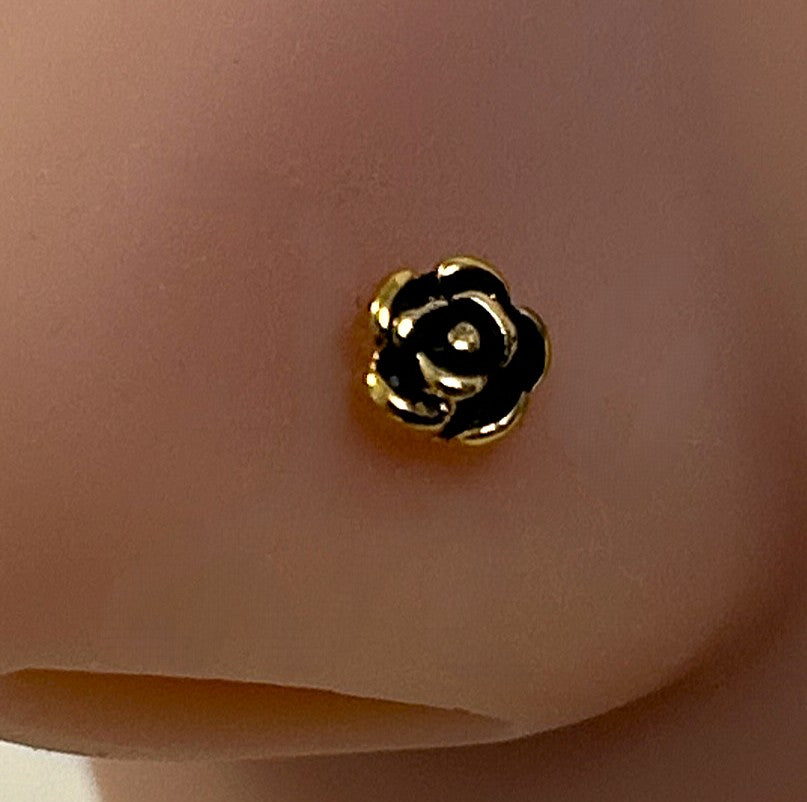 Gold Anodized Rose Nose Ring — Gold L-Bend