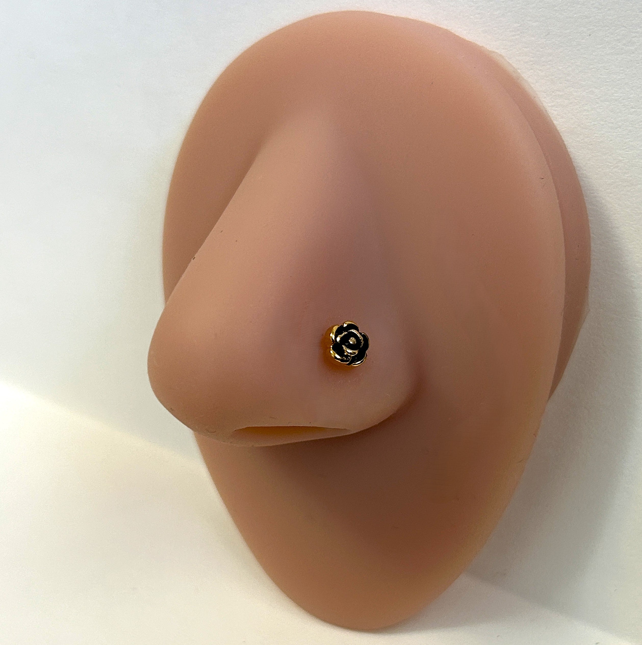 Gold Anodized Rose Nose Ring — Gold L-Bend