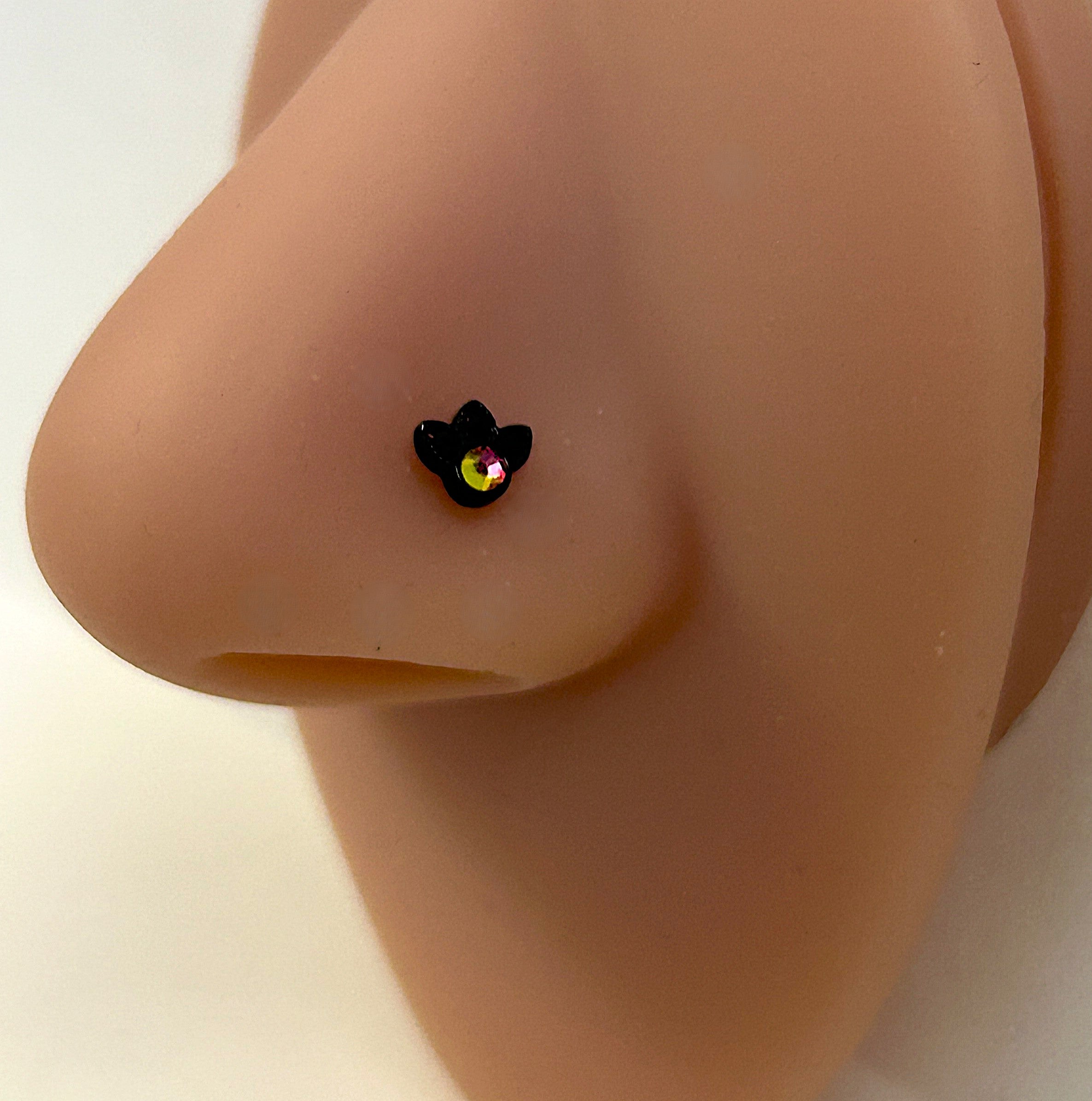 Black Anodized Dark AB Gem Filigree Nose Ring — Steel L-Bend