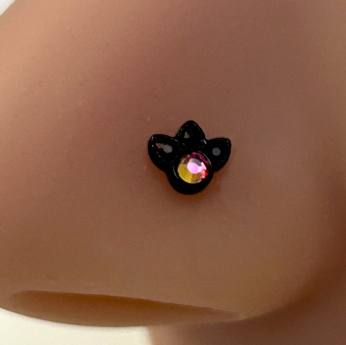 Black Anodized Dark AB Gem Filigree Nose Ring — Steel L-Bend