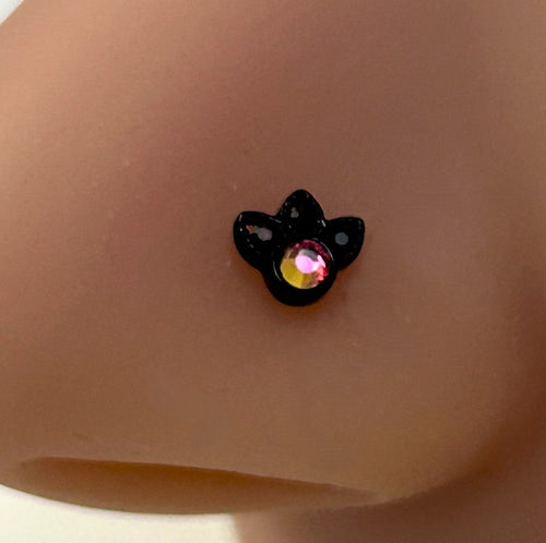 Black Anodized Dark AB Gem Filigree Nose Ring — Steel L-Bend