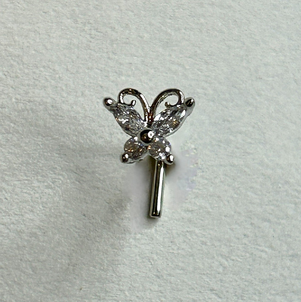 Clear Gem Encrusted Butterfly Nose Ring — Steel L-Bend