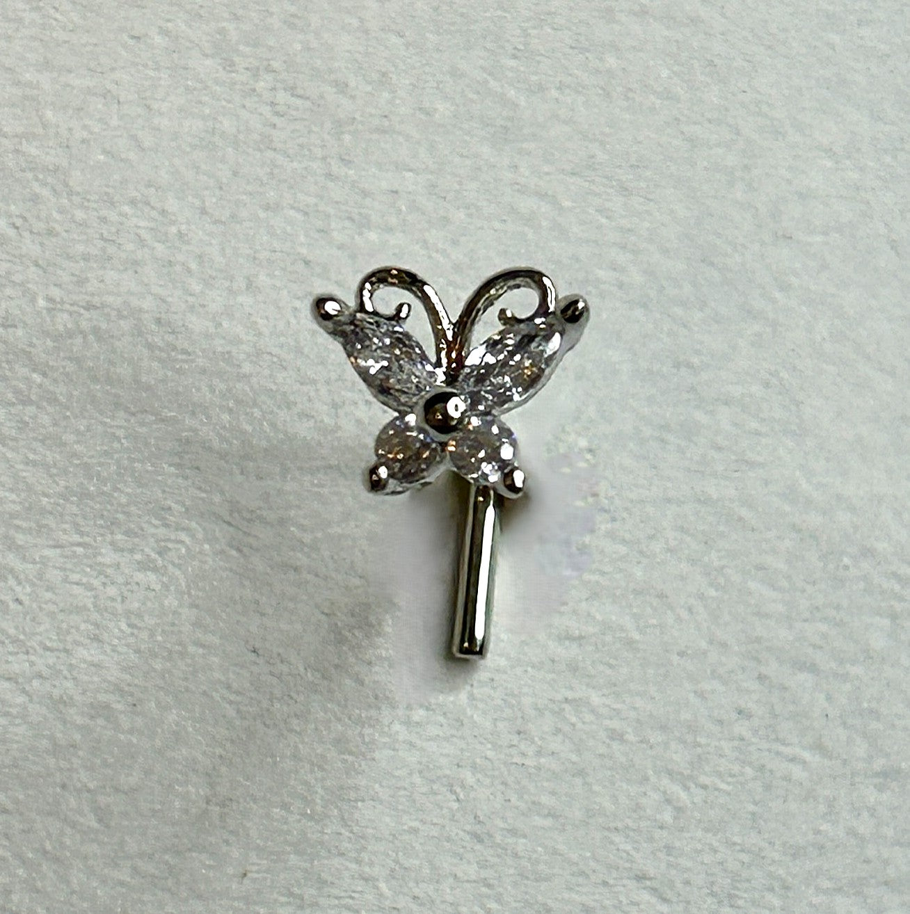 Clear Gem Encrusted Butterfly Nose Ring — Steel L-Bend