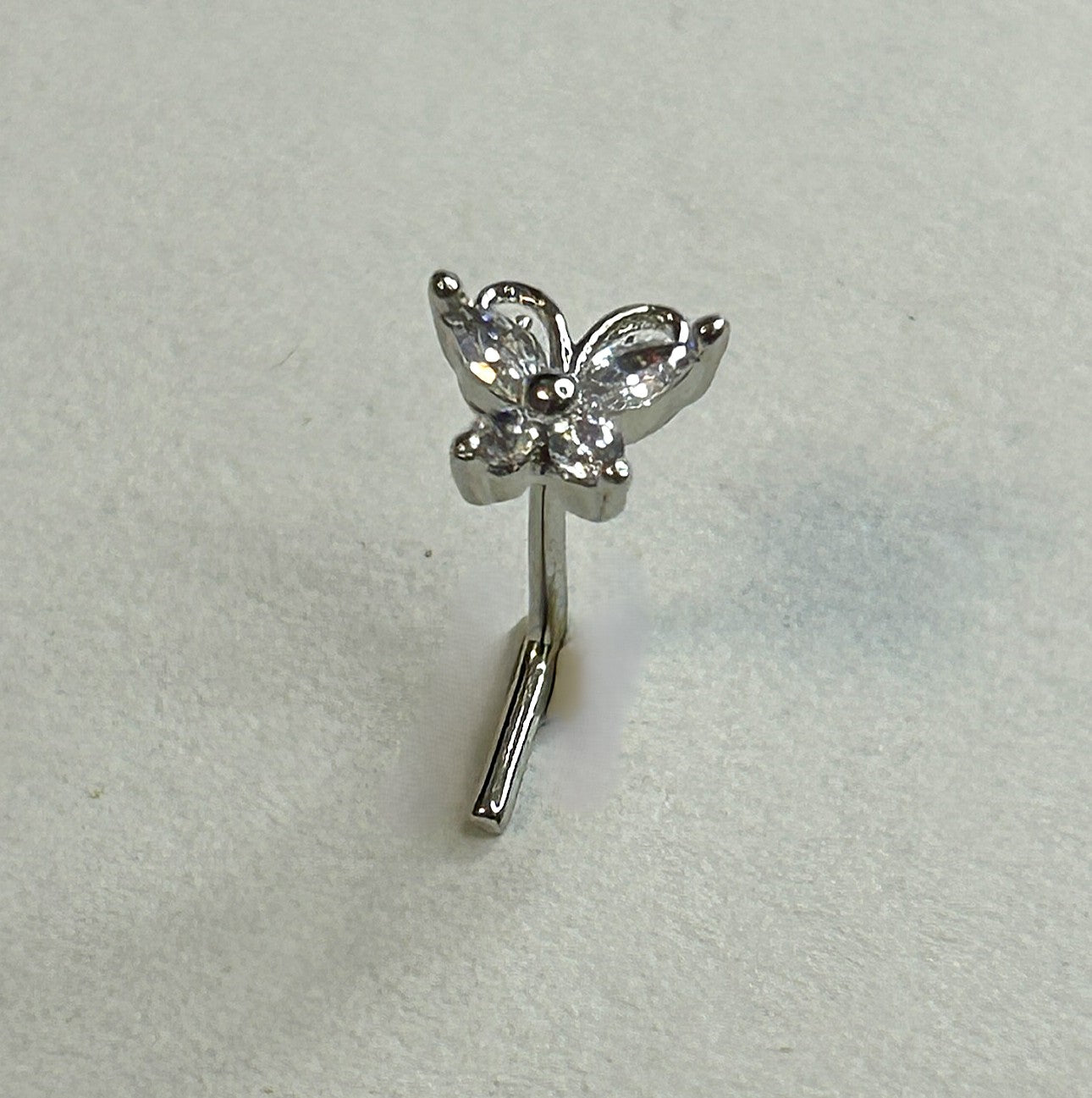 Clear Gem Encrusted Butterfly Nose Ring — Steel L-Bend