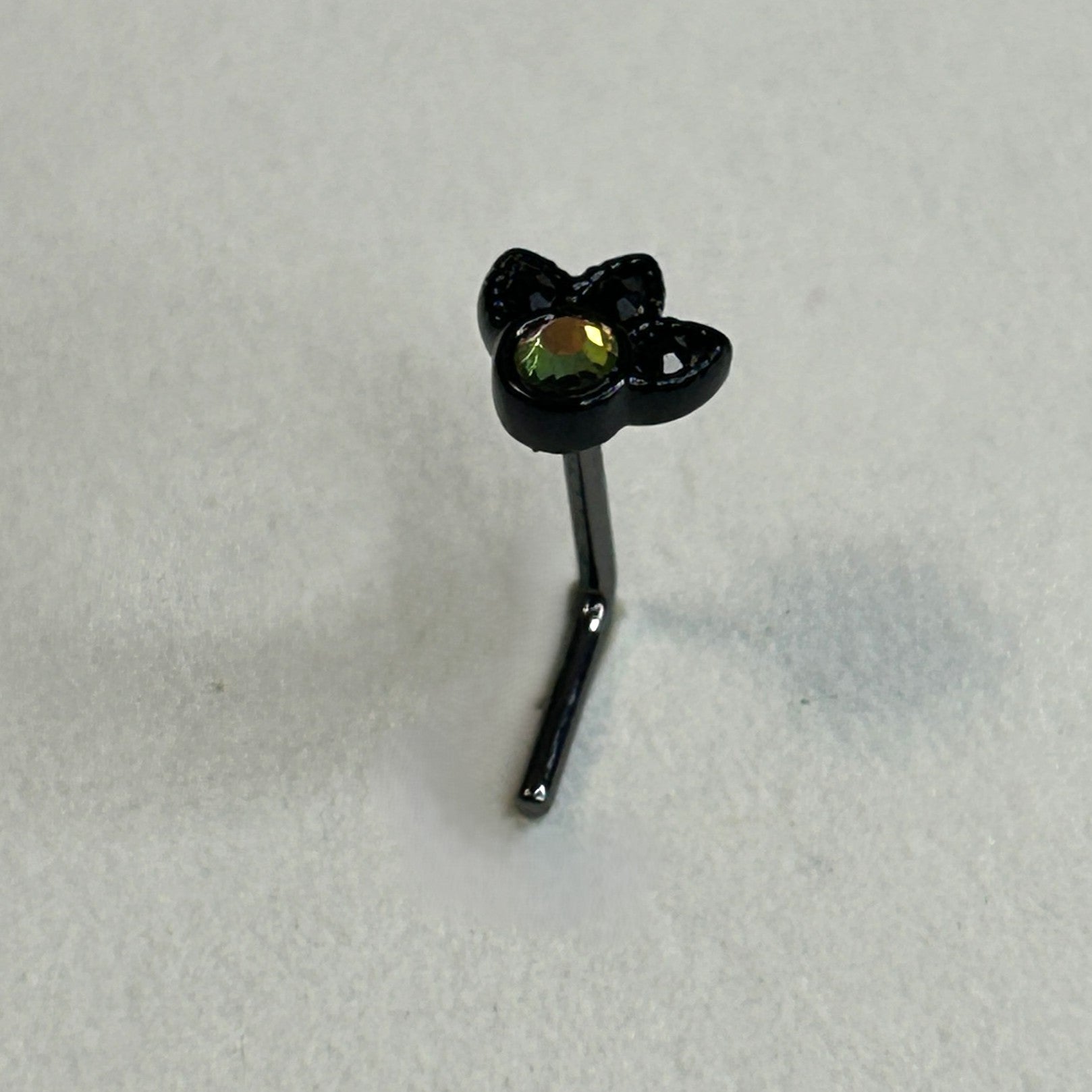 Black Anodized Dark AB Gem Filigree Nose Ring — Steel L-Bend