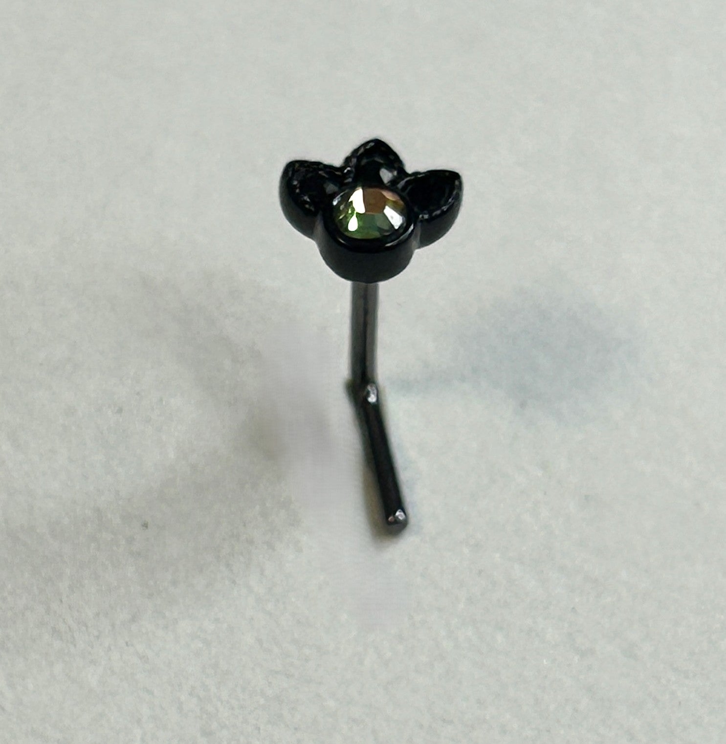 Black Anodized Dark AB Gem Filigree Nose Ring — Steel L-Bend