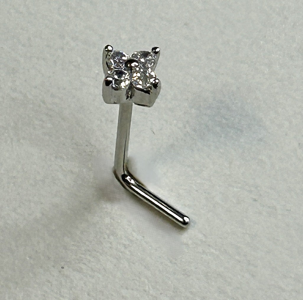 Four Petal Gem Clover Nose Ring — Steel L-Bend