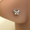 Clear Gem Encrusted Butterfly Nose Ring — Steel L-Bend