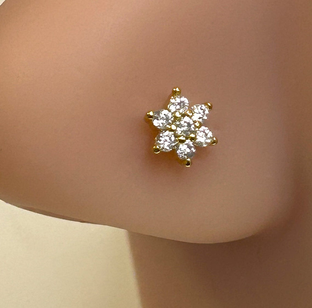 Gold Anodized Seven Gem Flower Nose Ring — Gold L-Bend