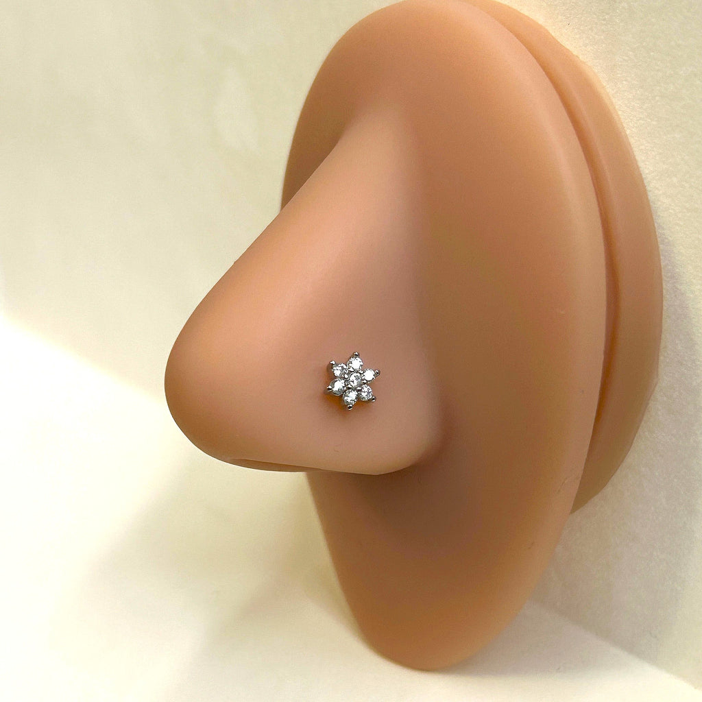 Seven Gem Flower Nose Ring — Steel L-Bend