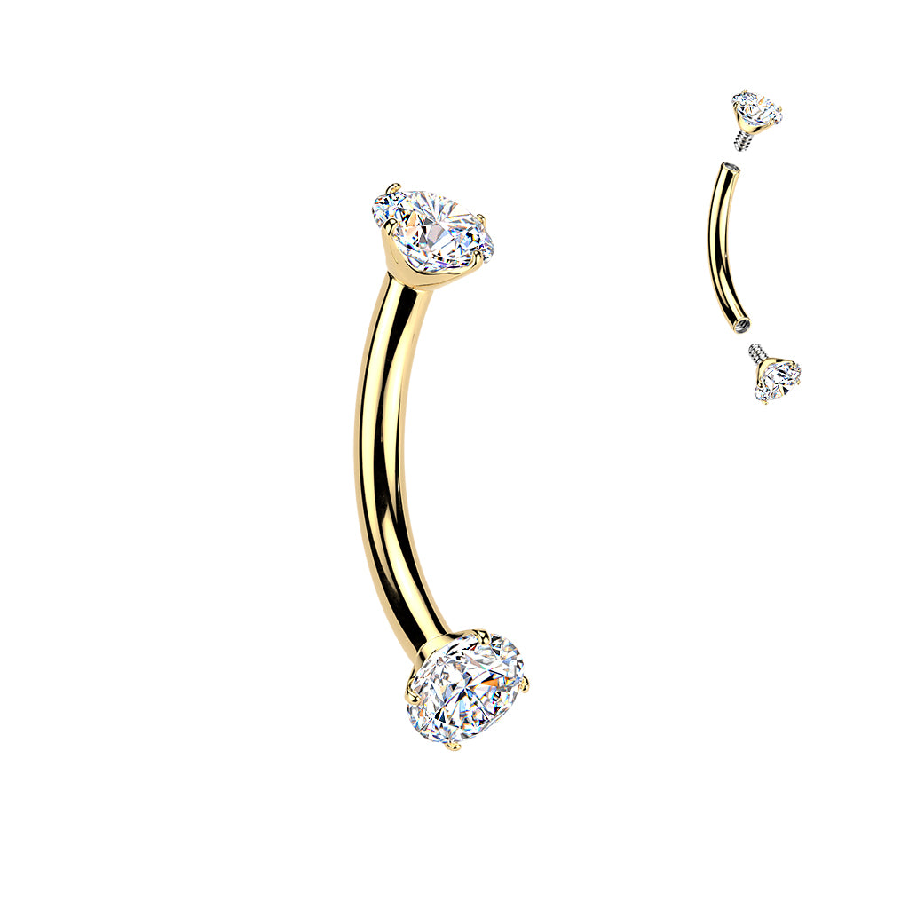 Titanium 16g Crystal Claw-Set Curved Barbell