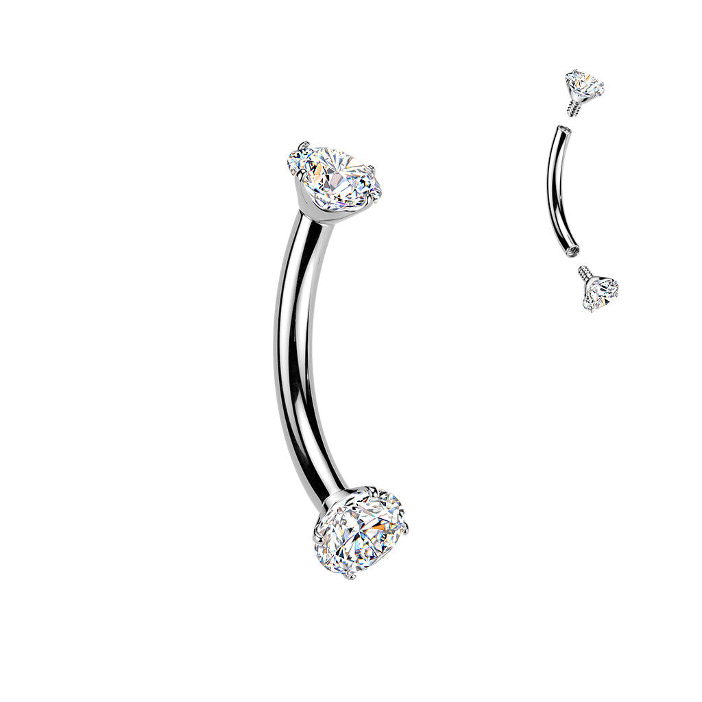Titanium 16g Crystal Claw-Set Curved Barbell