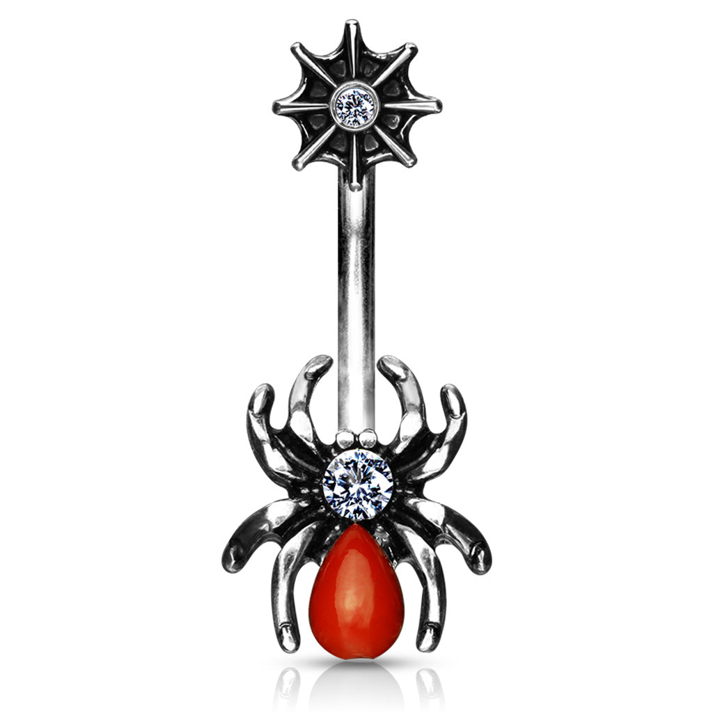 14g Steel Spider &amp; Web Belly Ring