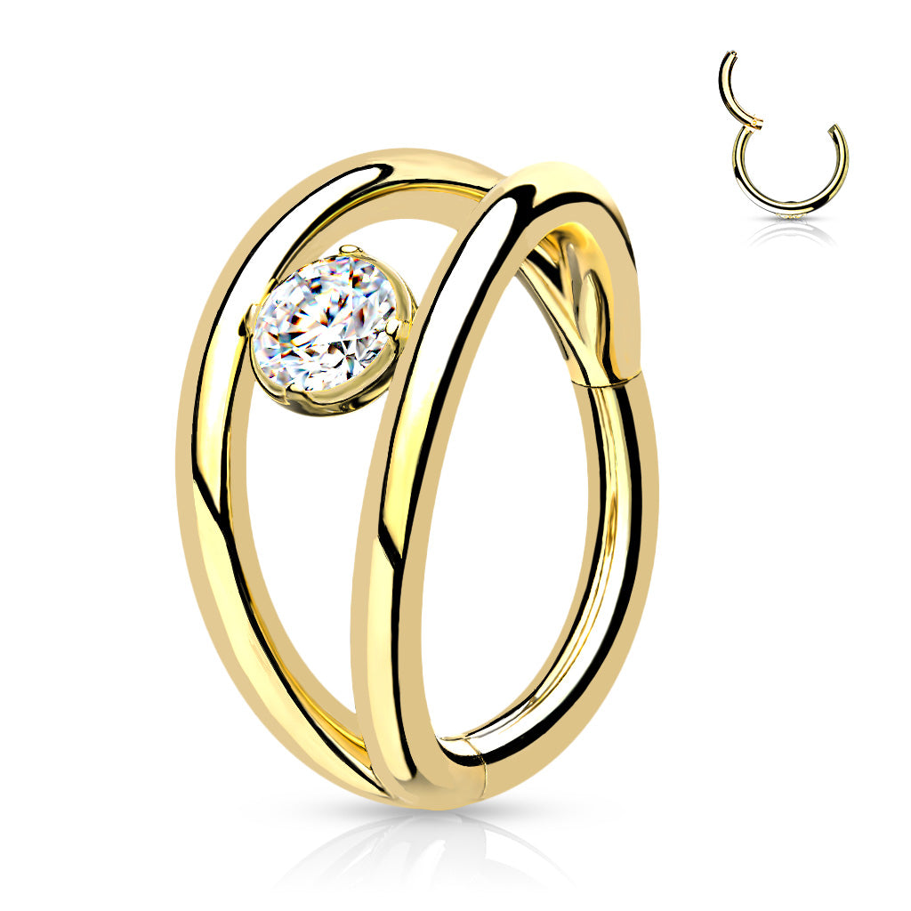 316L Steel 16g Double Hoop Gem Clicker