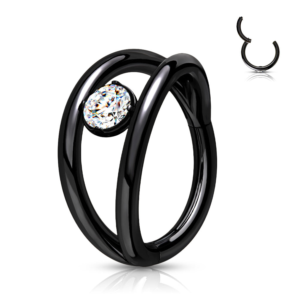 316L Steel 16g Double Hoop Gem Clicker