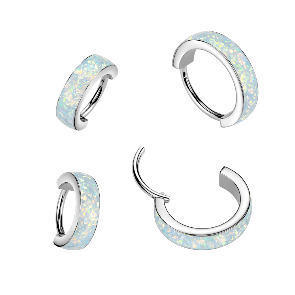 Titanium Thick Opal Clicker Hoop