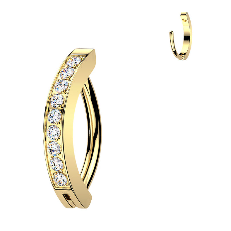 Gold and Black Titanium 16g Crystal Curved Clicker