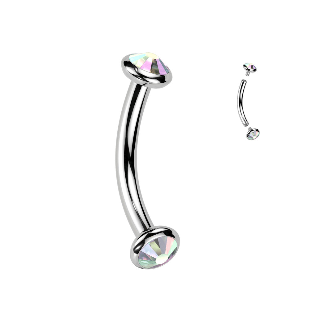 16g Titanium Bezel Gem Curved Barbell