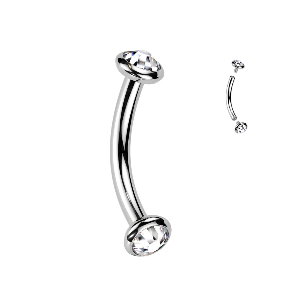16g Titanium Bezel Gem Curved Barbell