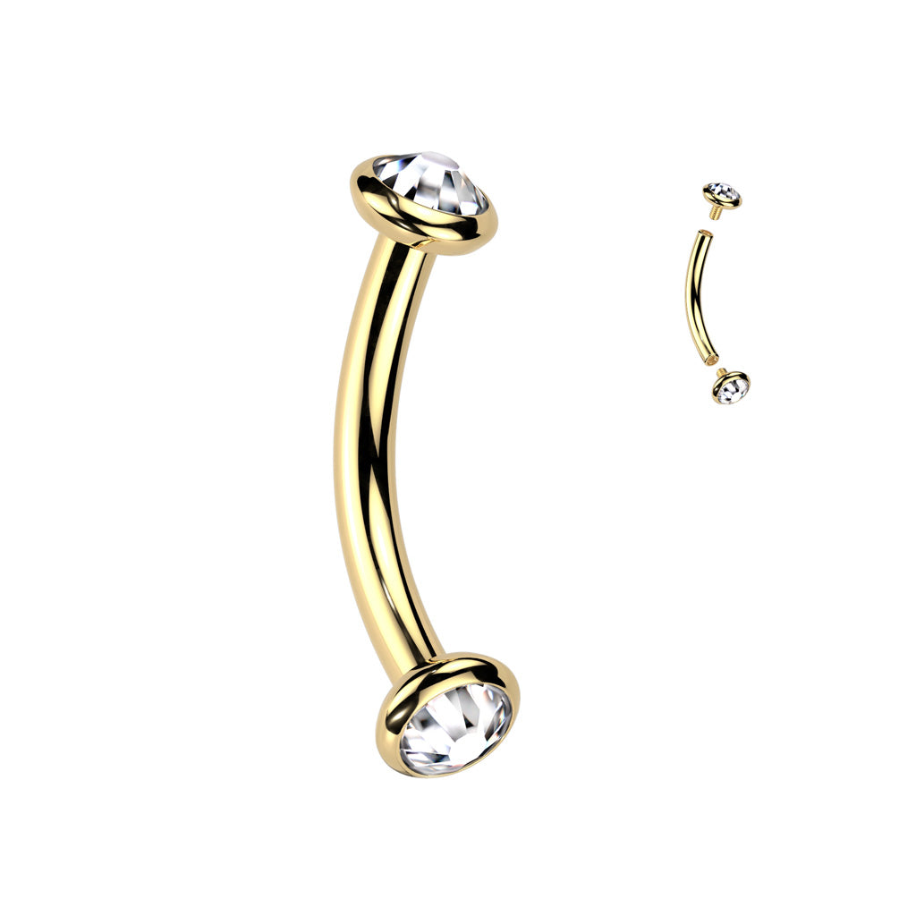 Black or Gold 16g Titanium Bezel Gem Curved Barbell