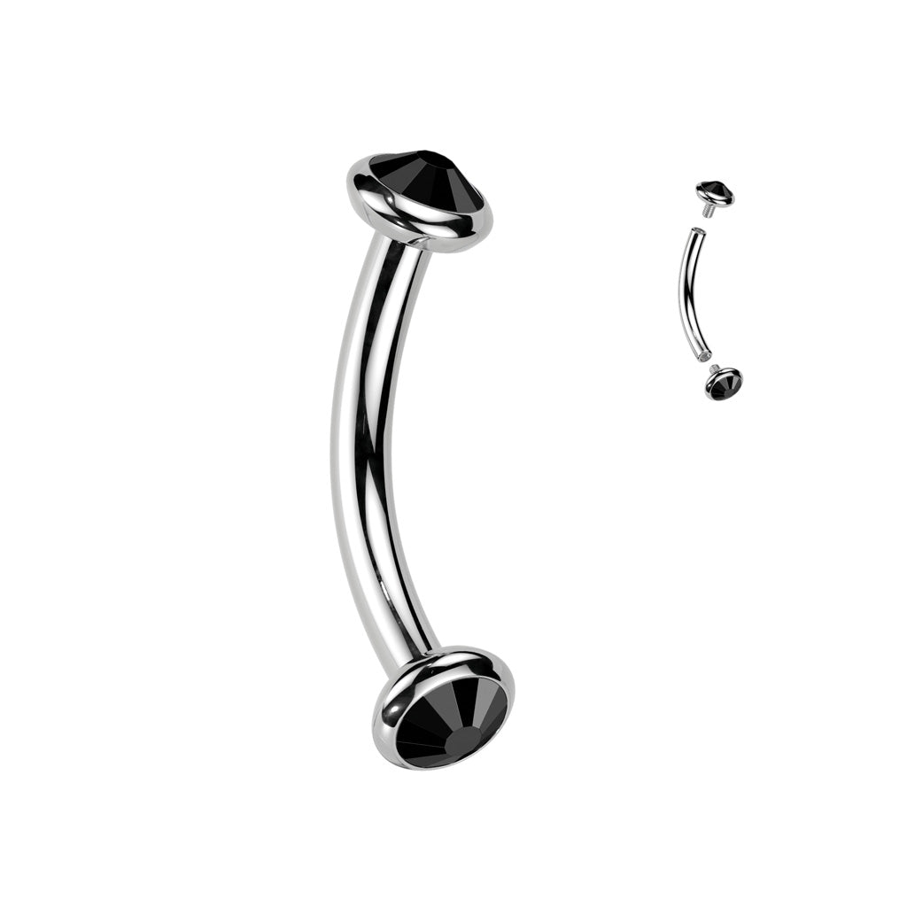16g Titanium Bezel Gem Curved Barbell