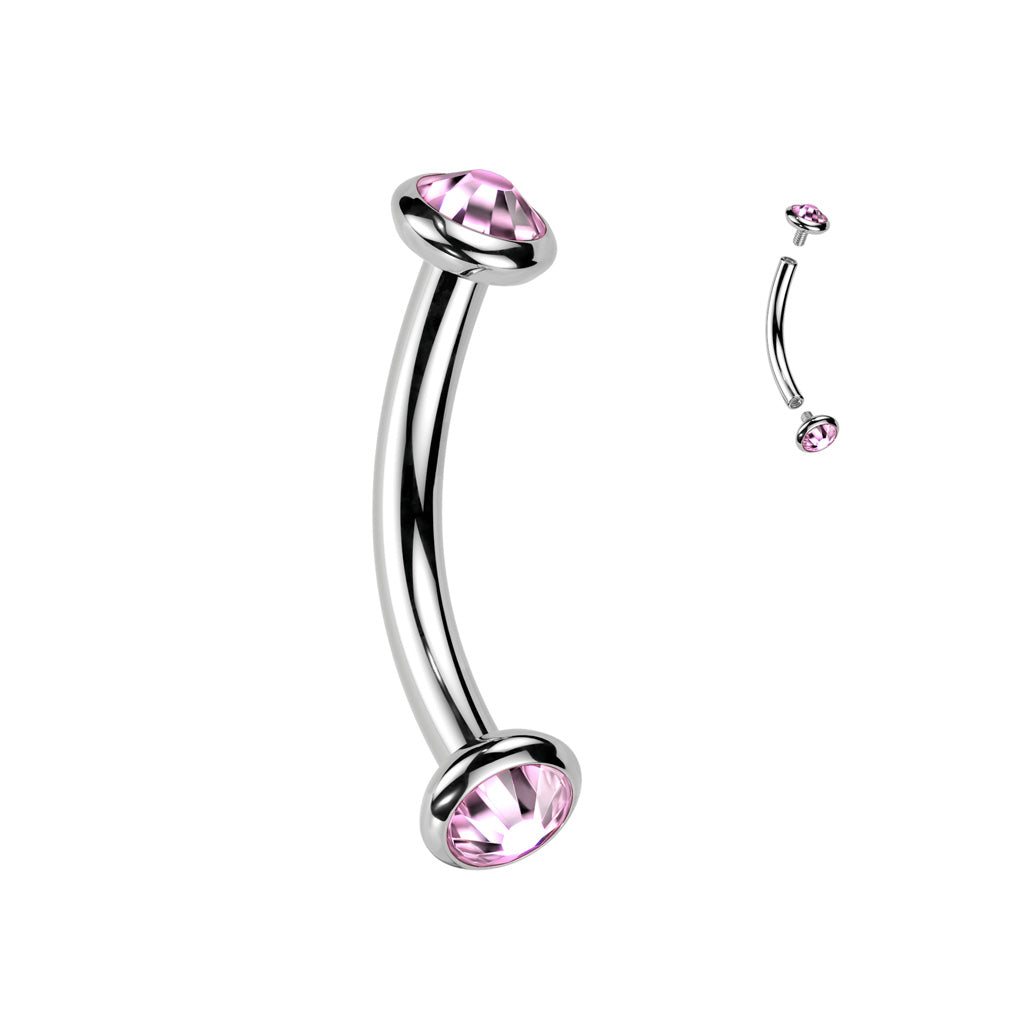 16g Titanium Bezel Gem Curved Barbell