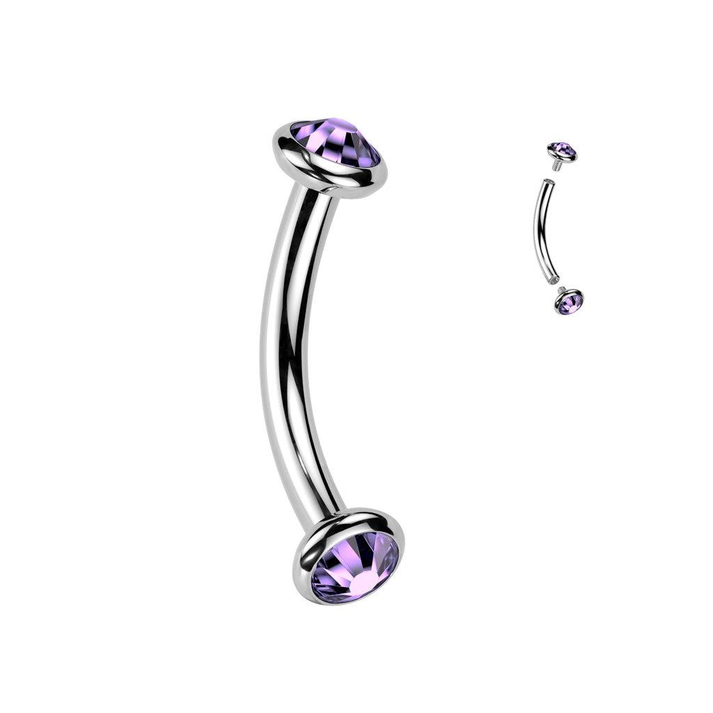16g Titanium Bezel Gem Curved Barbell