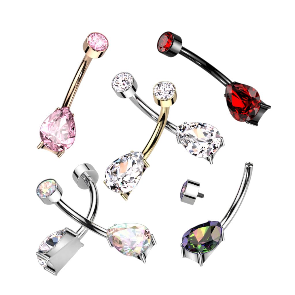 14g Titanium Teardrop Crystal Belly Ring