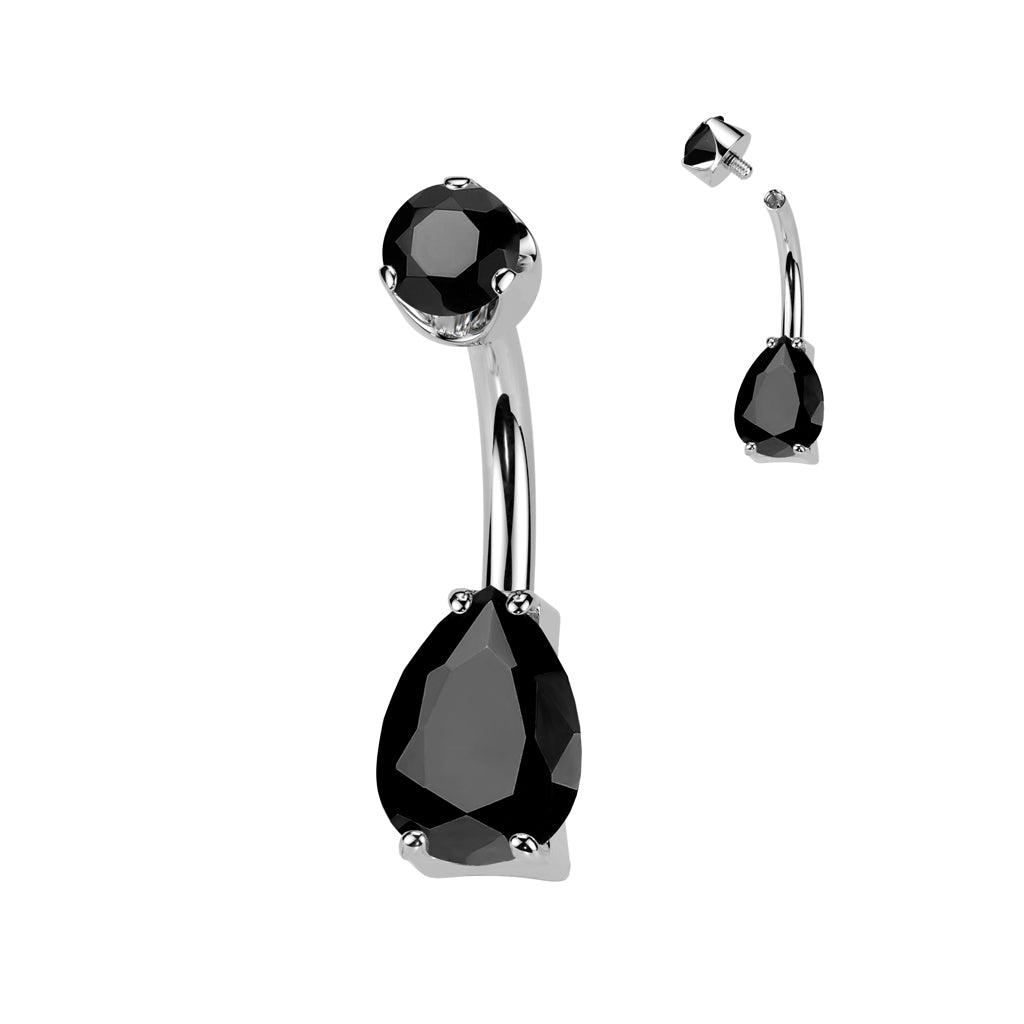 14g Titanium Black Agate Teardrop Belly Ring