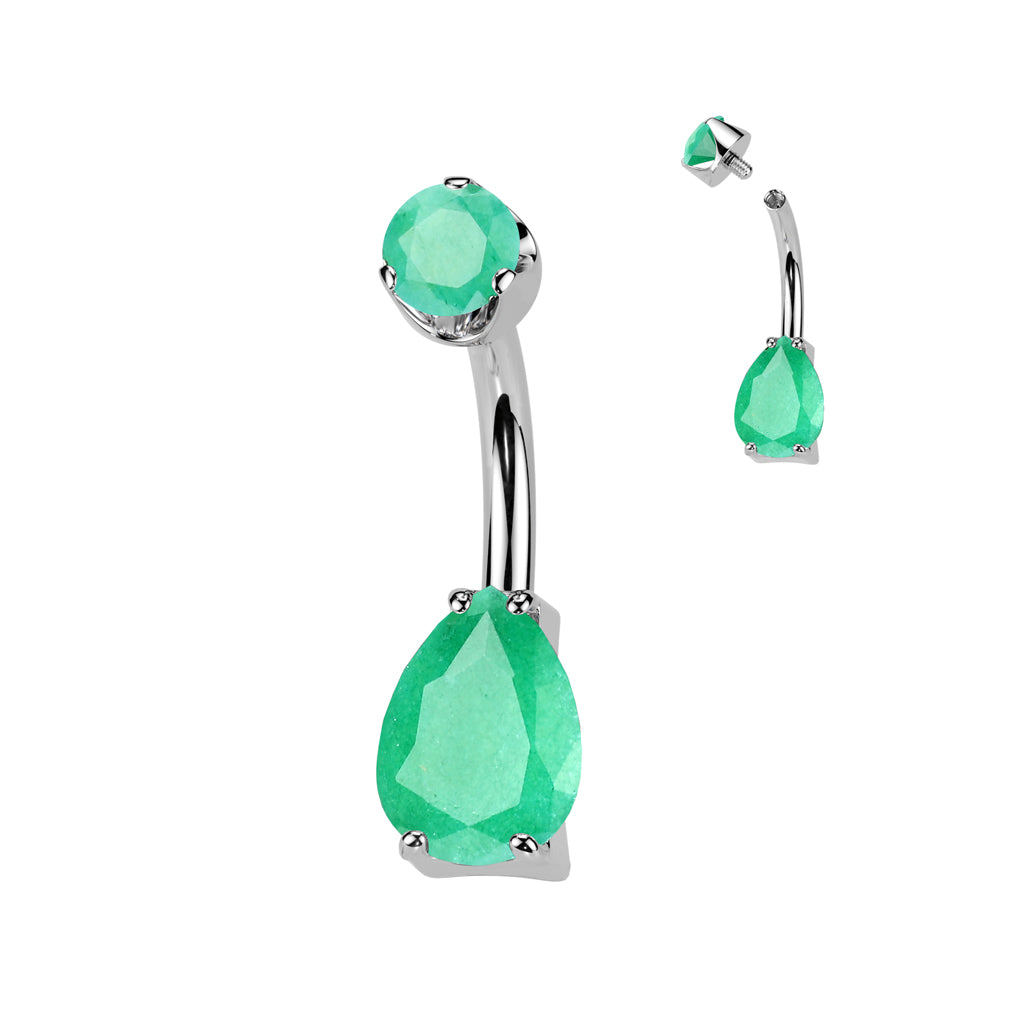 14g Titanium Green Onyx Teardrop Belly Ring