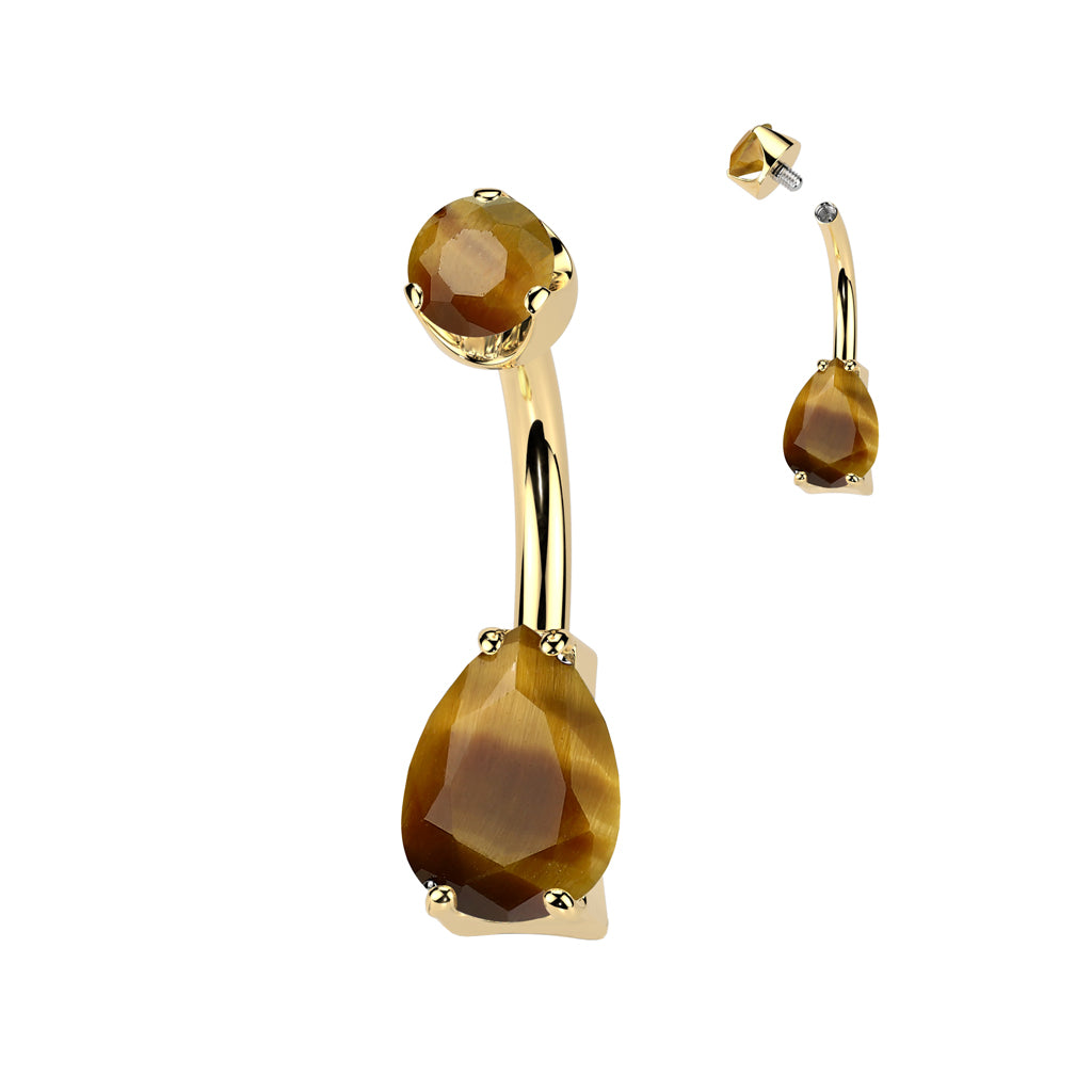 14g Titanium Tiger Eye Bead Belly Ring