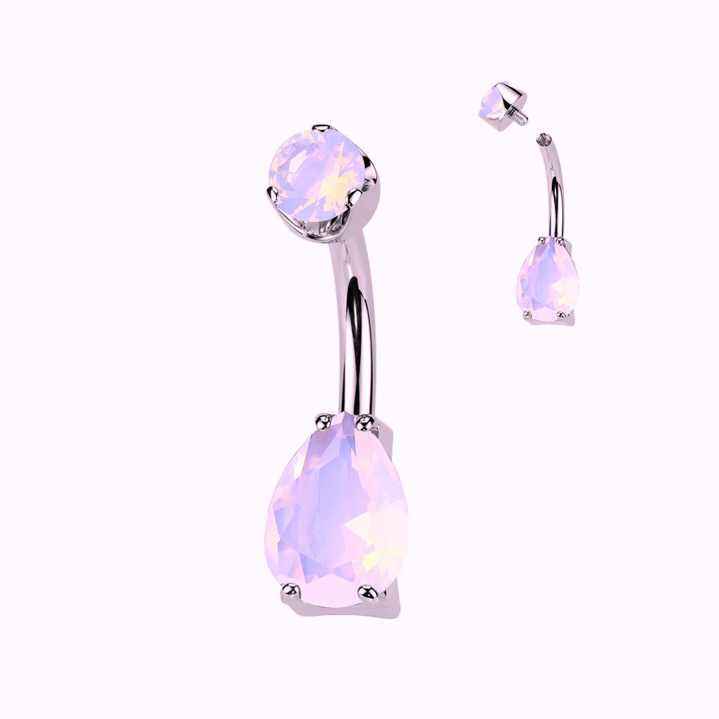 14g Titanium Rose Quartz Teardrop Belly Ring