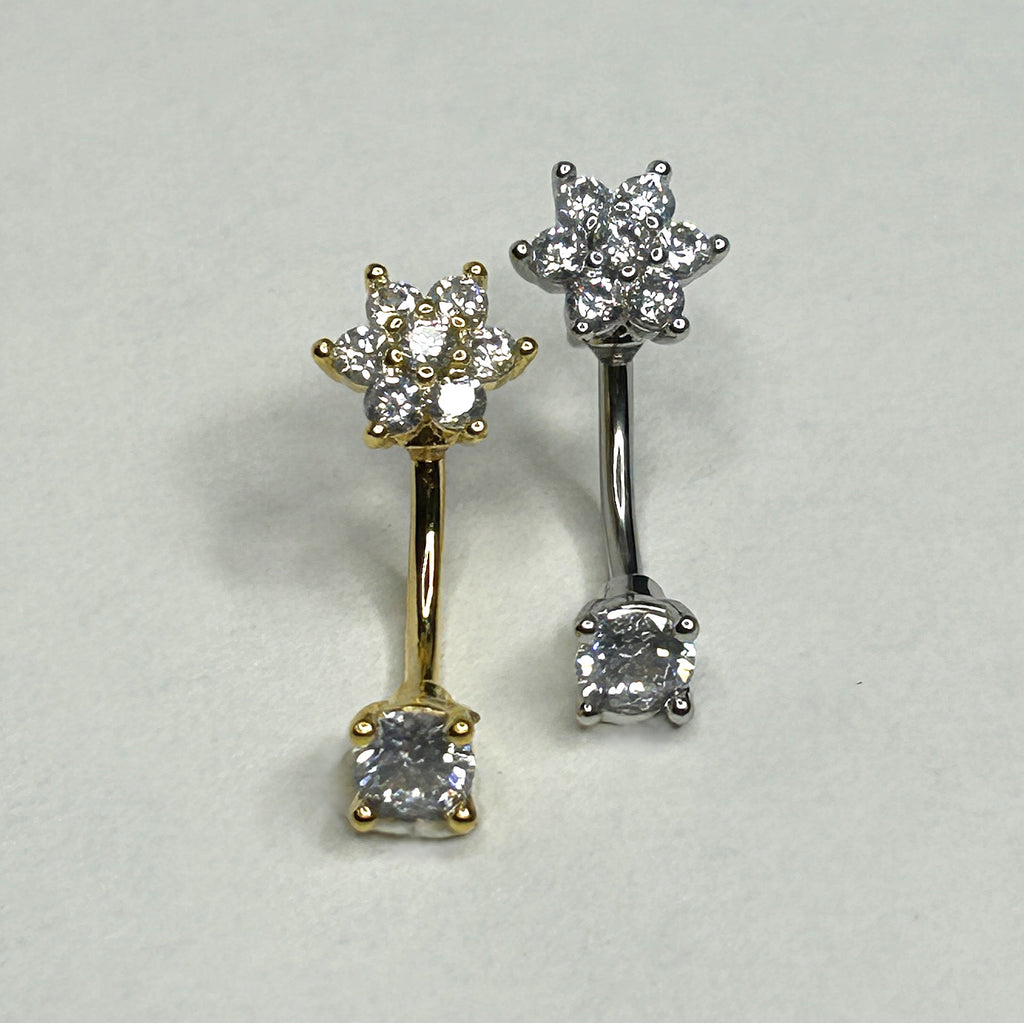 16g Steel Crystal Flower Curved Barbell