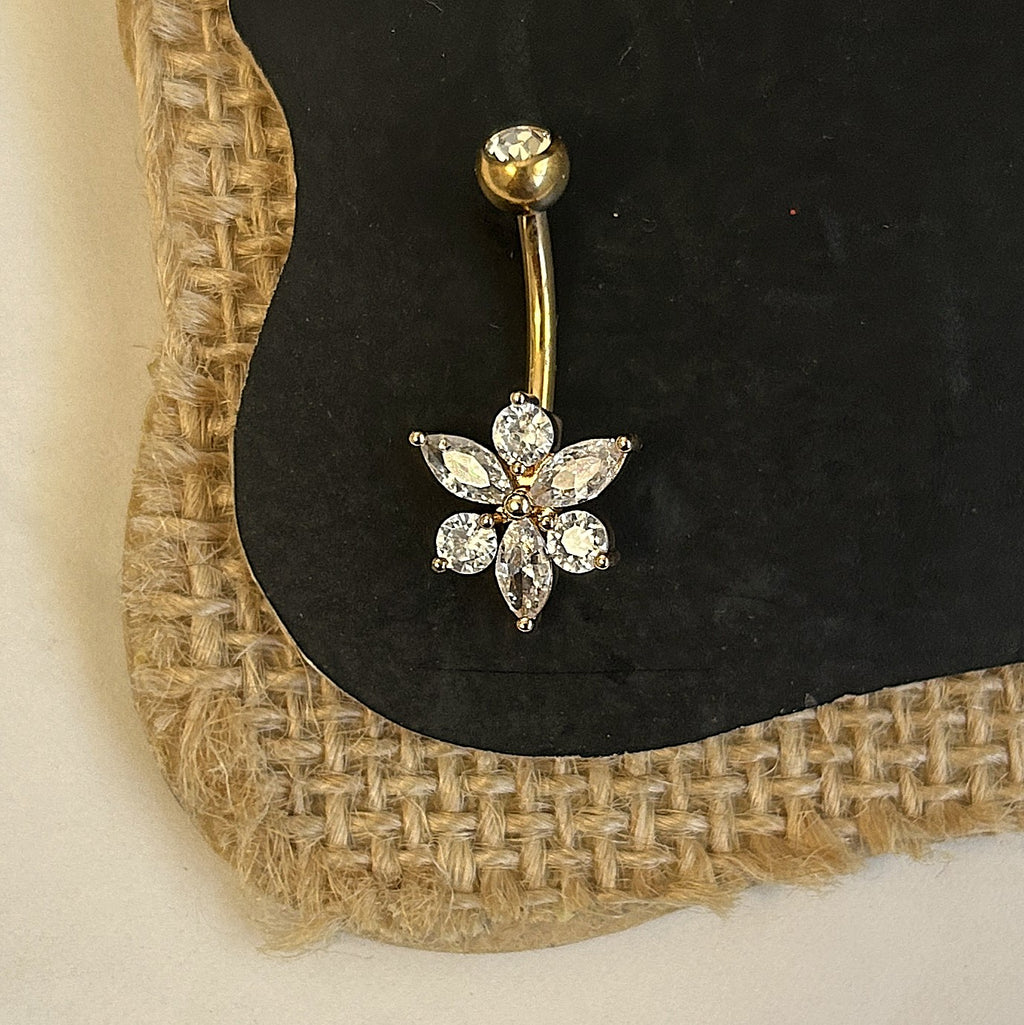 Titanium Flower Belly Ring – 6-Gemstone Gold