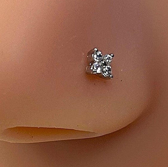 Four Petal Gem Clover Nose Ring — Steel L-Bend
