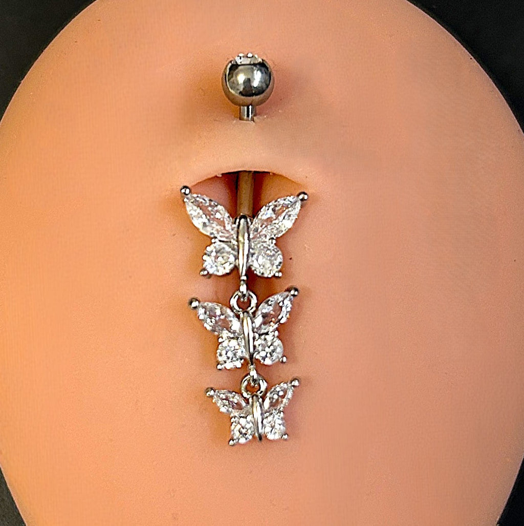 Triple Butterfly Dangle Belly Ring