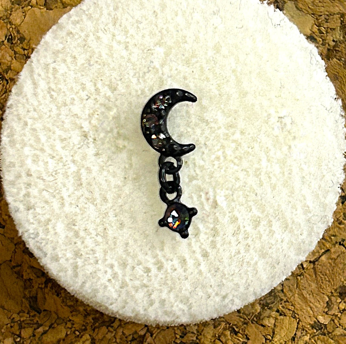 Black Anodized Moon & Dangle Gem Nose Ring — Steel L-Bend