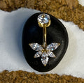Titanium Firefly Belly Ring – 5-Stone Marquise Cluster | Gold