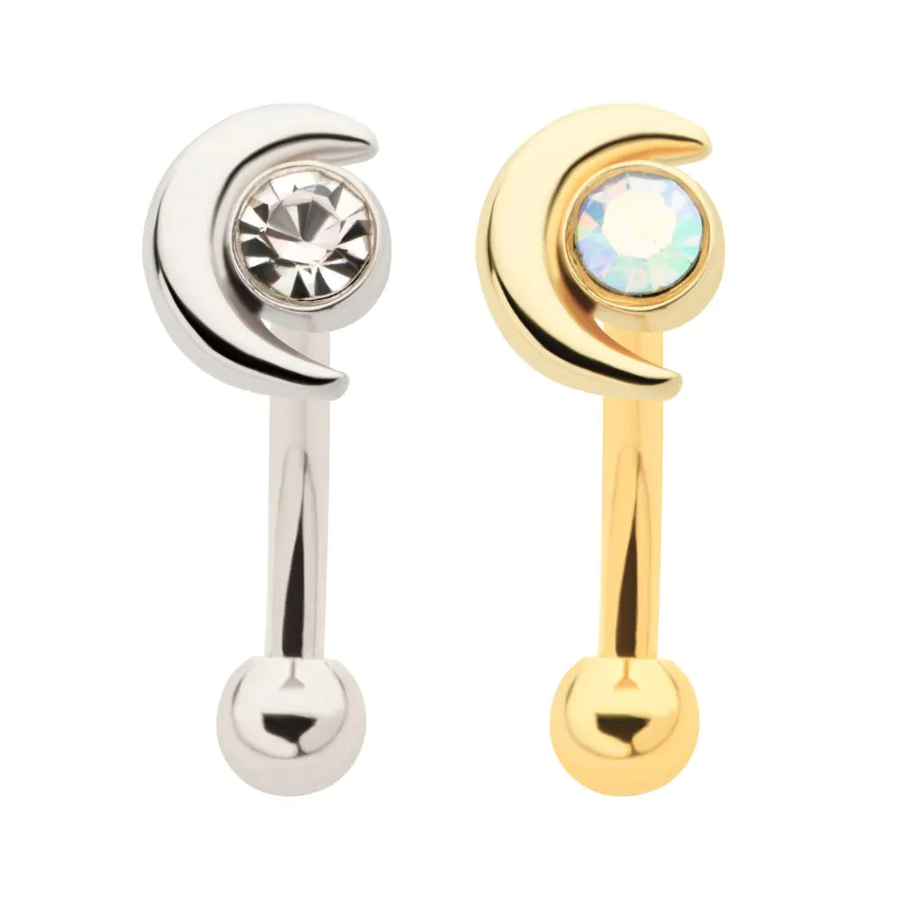 16g Steel Crescent Moon Gem Curved Barbell