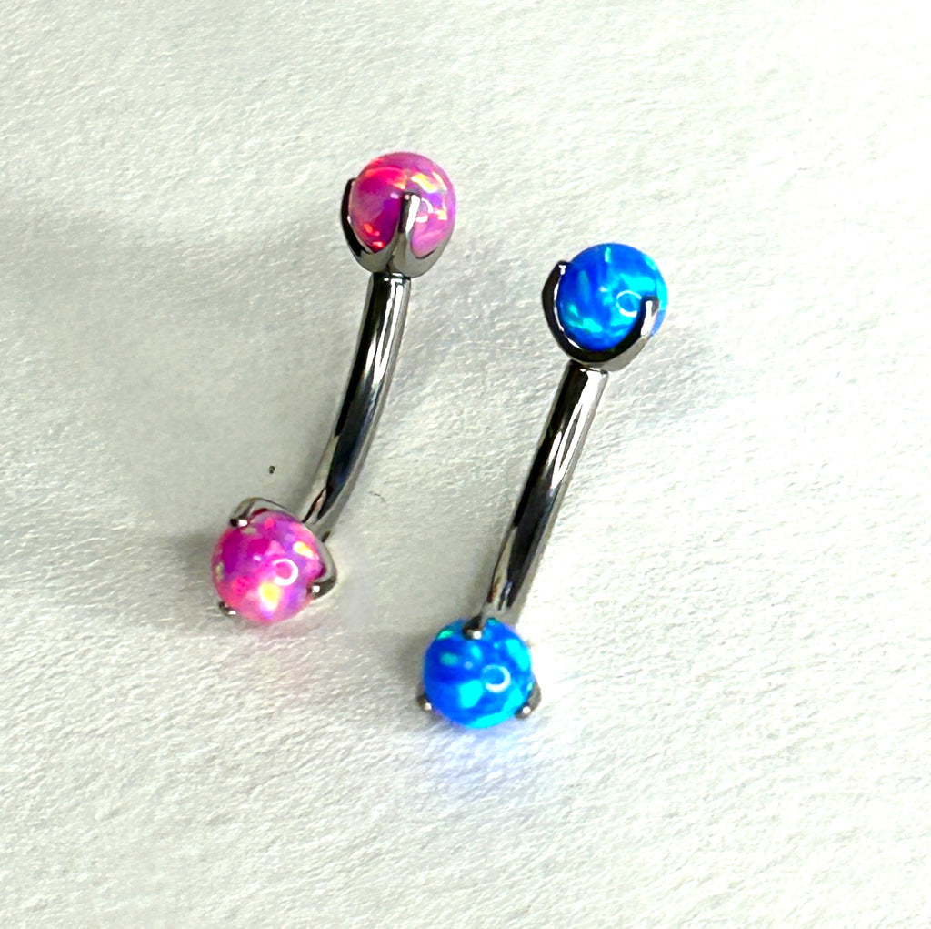 Titanium 16g Opal Claw-Set Curved Barbell